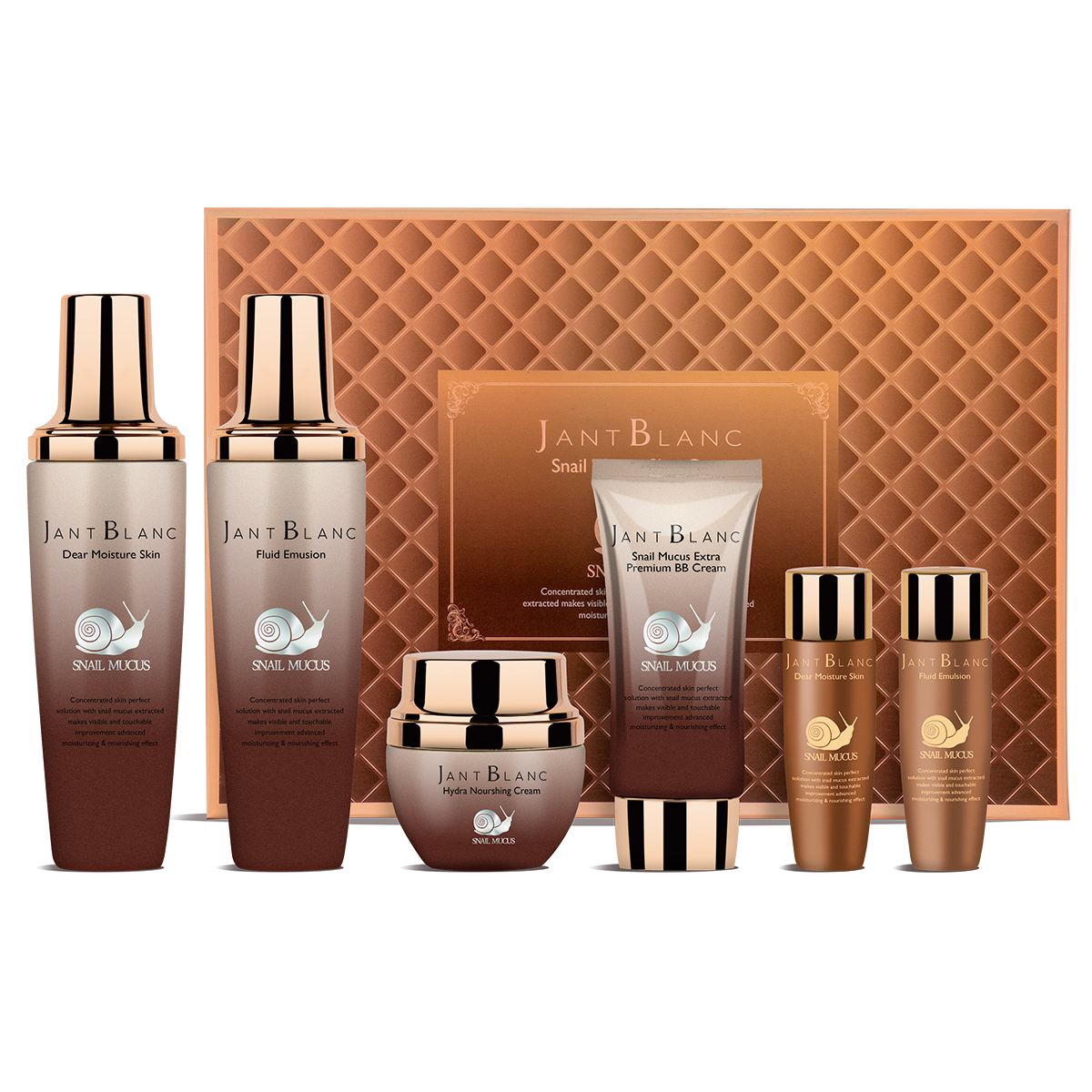 Set cuidado facial Baba de caracol: Tónico, Emulsión, Crema y BB Cream