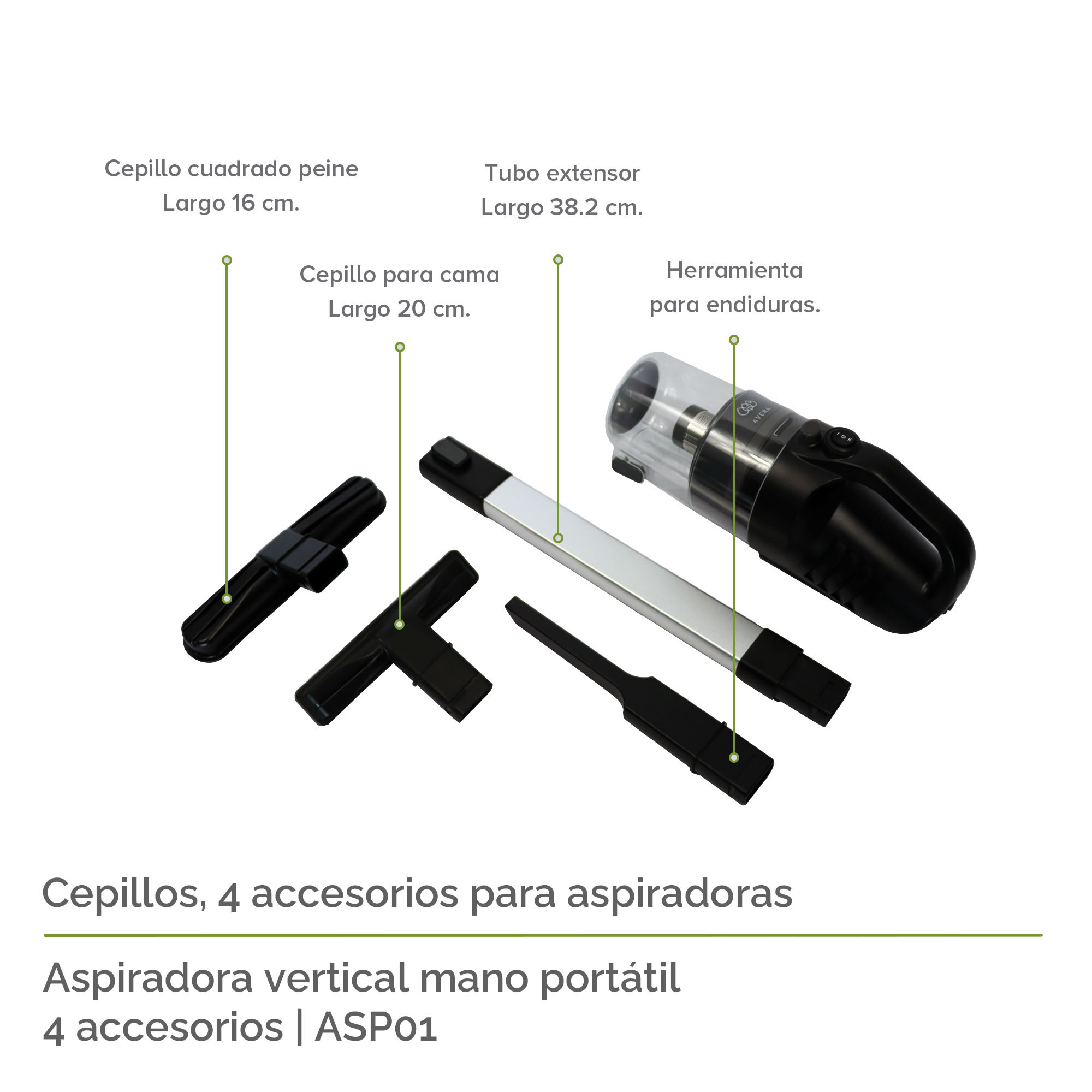 AVERA Aspiradora De Mano Portátil, Sin Cable, Pro Cyclone, 4 Accesorios, Batería de iones de litio, Recarcagable, ASP01