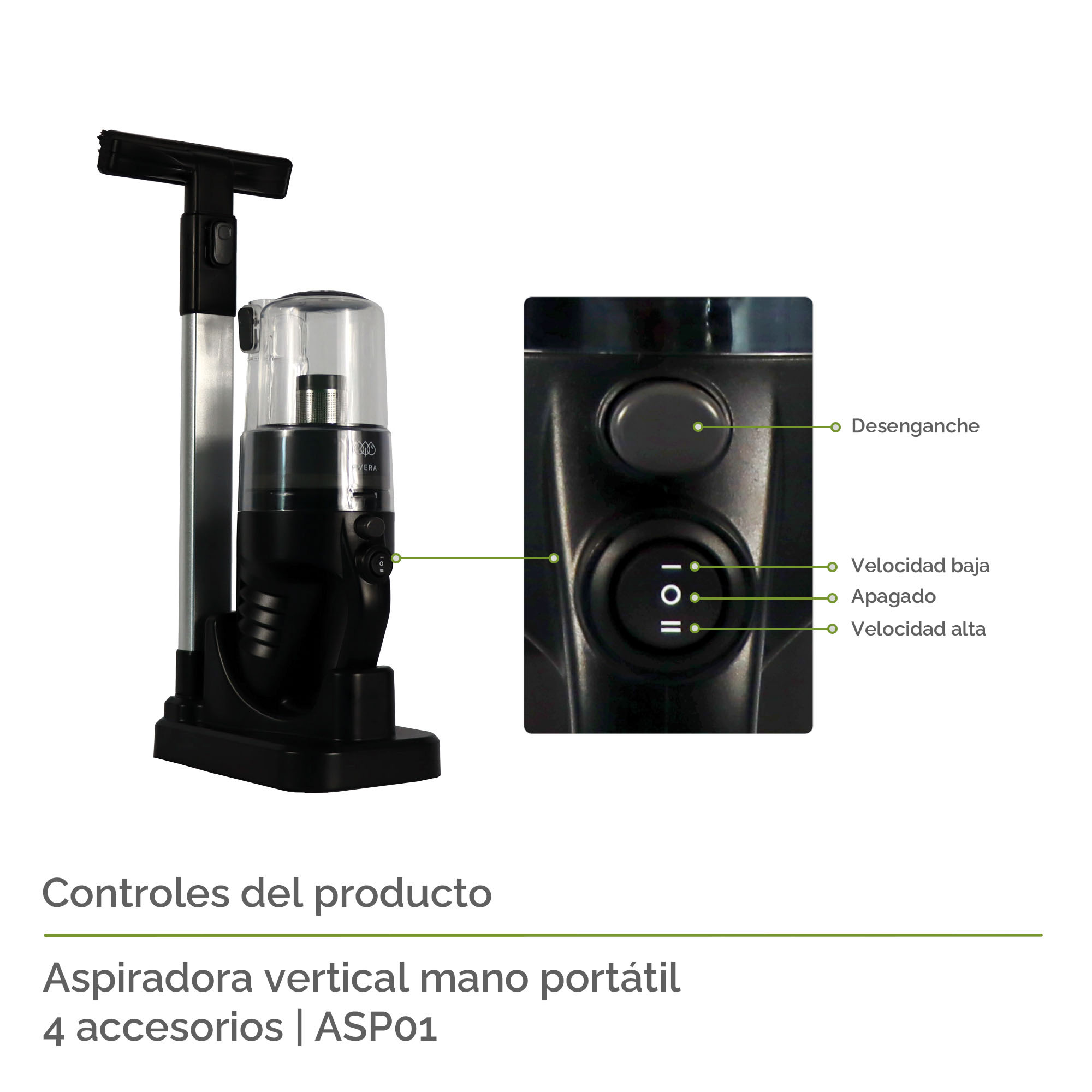 AVERA Aspiradora De Mano Portátil, Sin Cable, Pro Cyclone, 4 Accesorios, Batería de iones de litio, Recarcagable, ASP01
