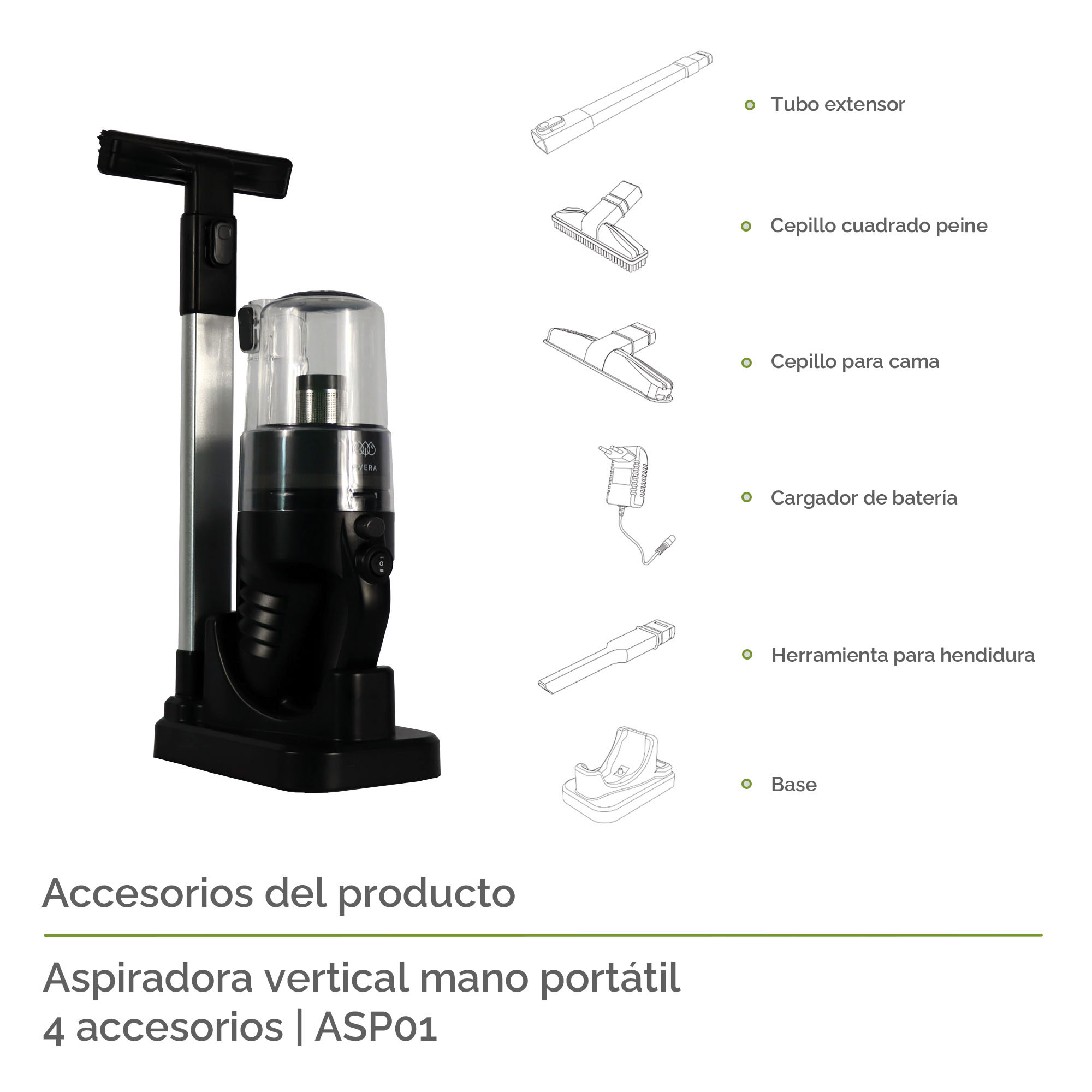 AVERA Aspiradora De Mano Portátil, Sin Cable, Pro Cyclone, 4 Accesorios, Batería de iones de litio, Recarcagable, ASP01