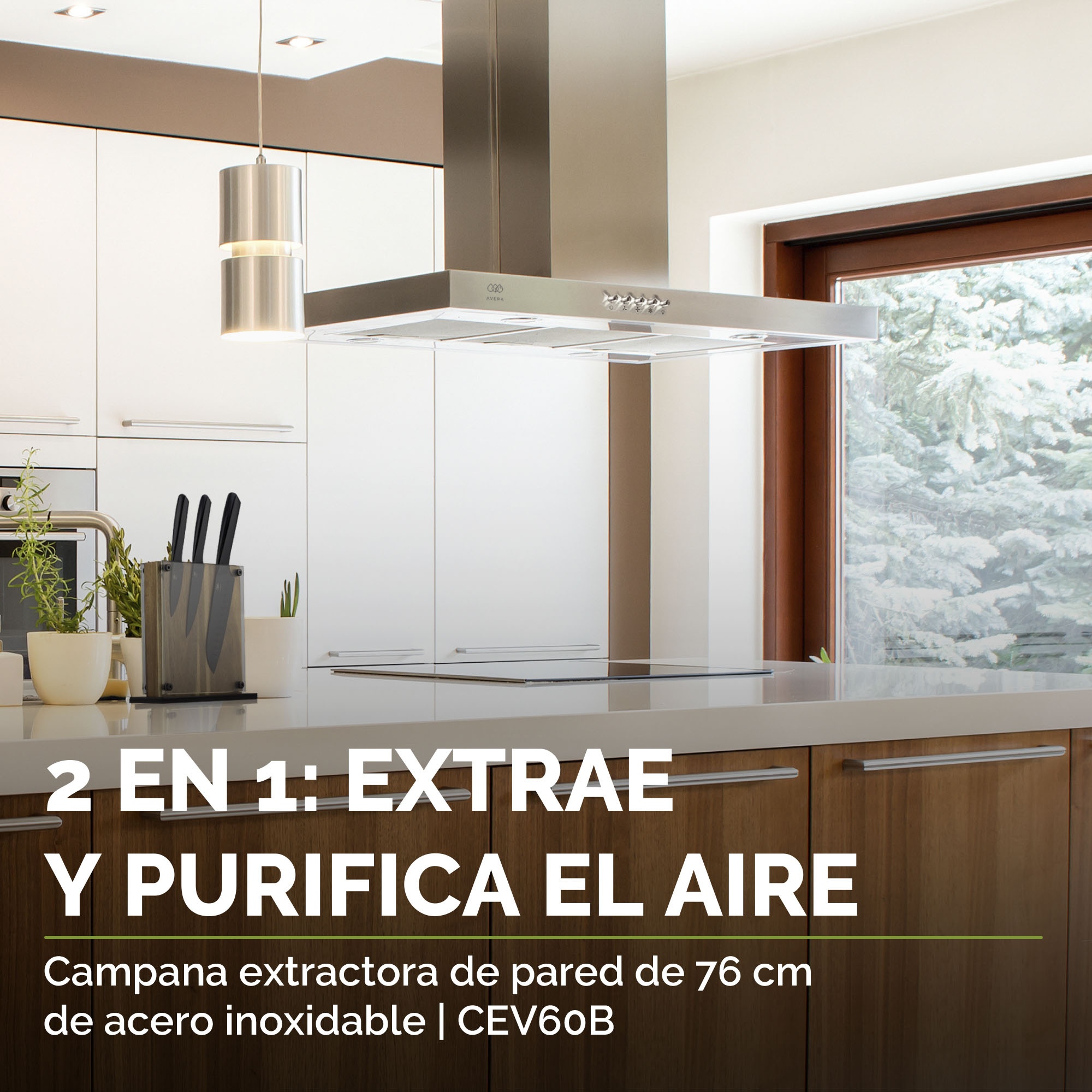 AVERA Campana Extractora o Purificadora para Cocina de Pared 76 cm Acero Inxoidable CEV60B