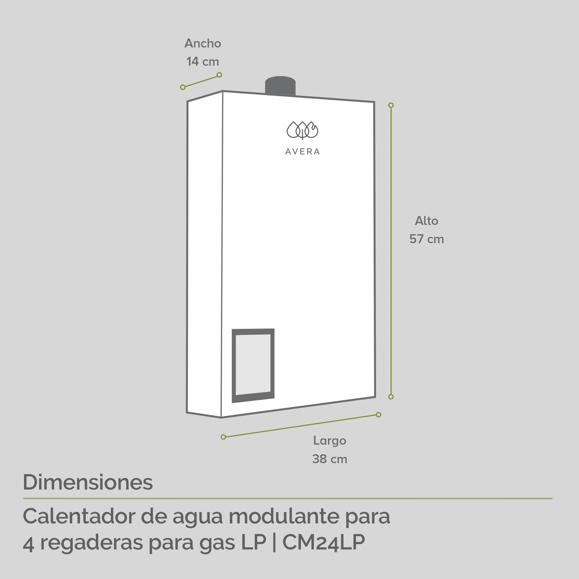 AVERA Calentador De Agua Instantáneo Modulante para 4 Servicios usa Gas LP CM24