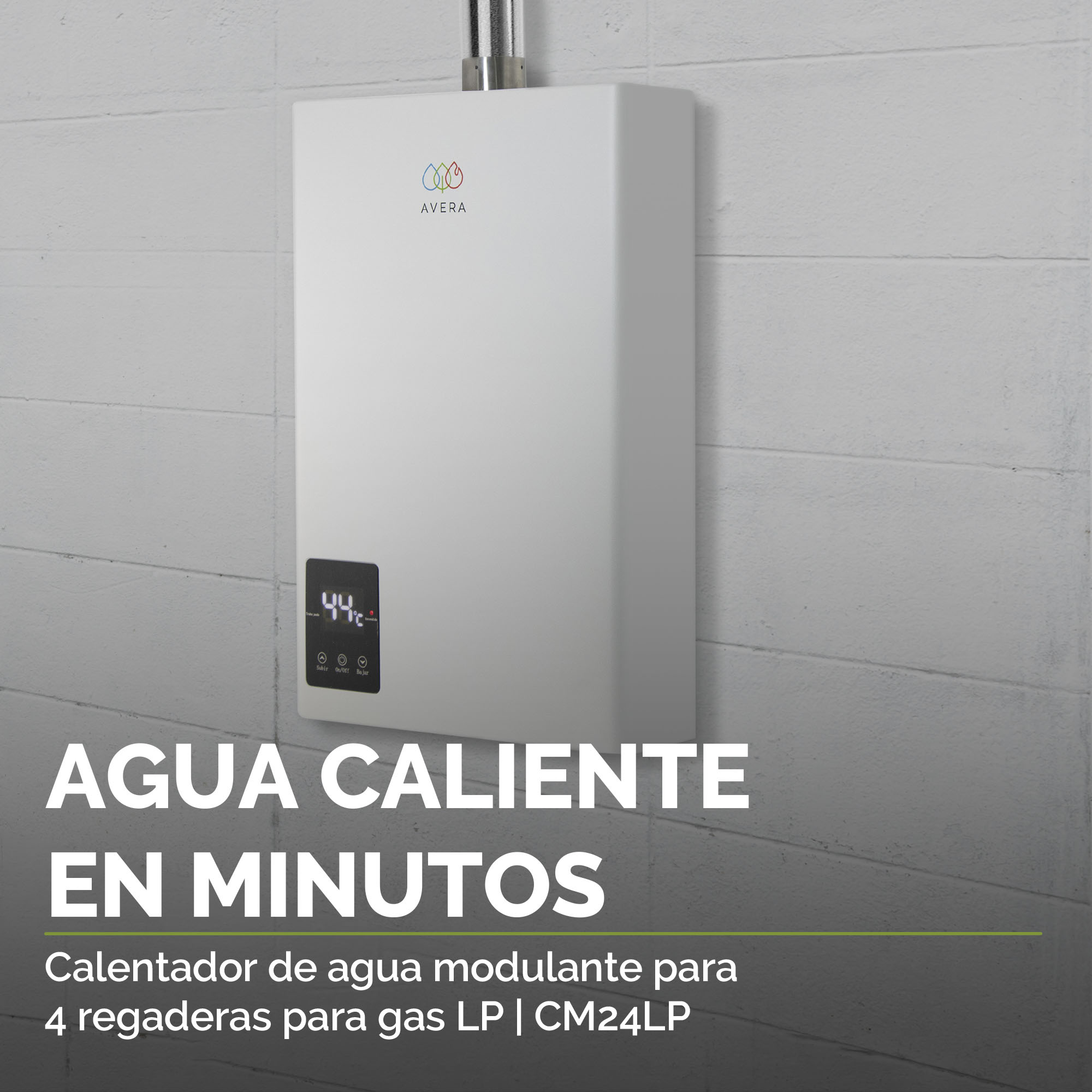 AVERA Calentador De Agua Instantáneo Modulante para 4 Servicios usa Gas LP CM24