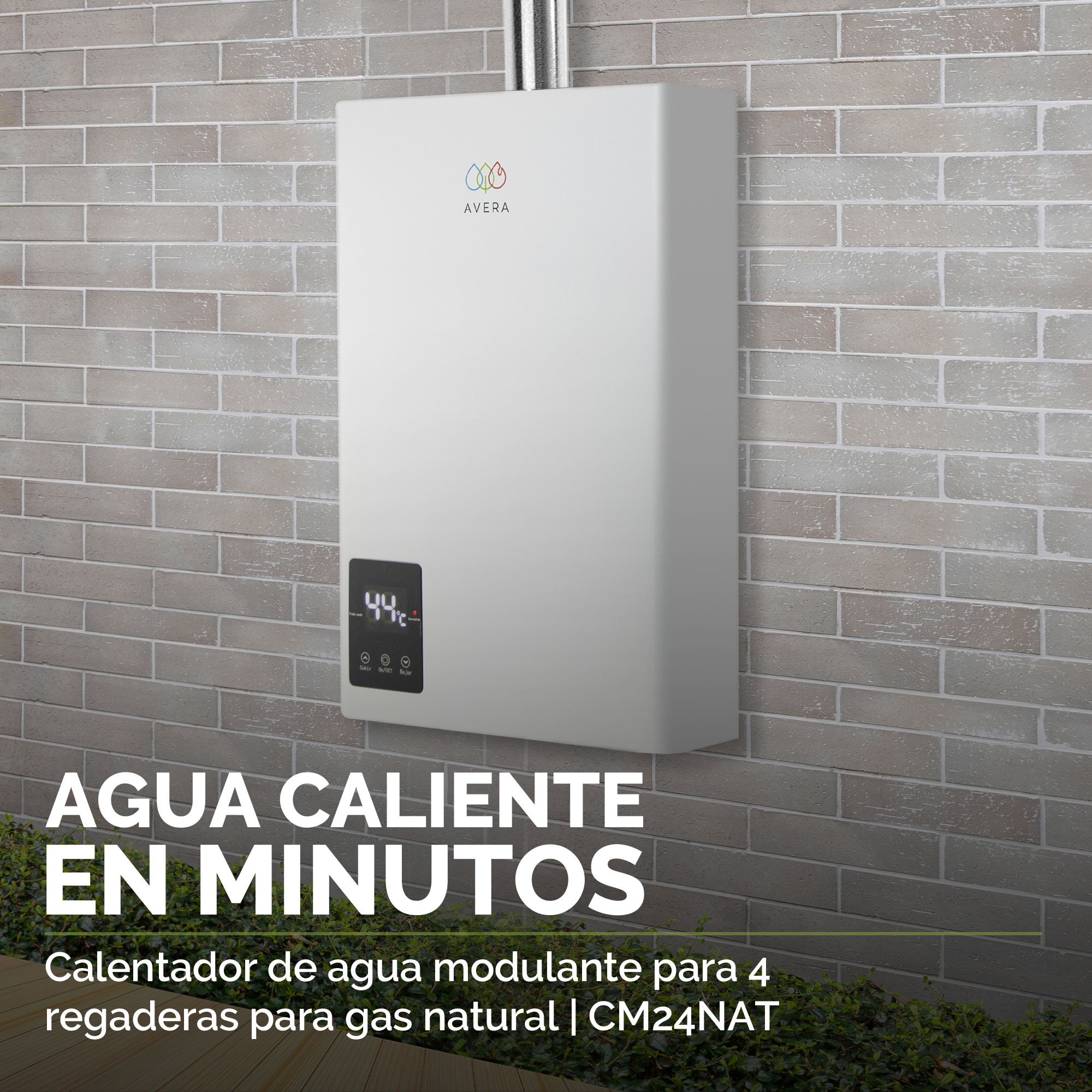 AVERA Calentador de Agua Instantaneo Modulante usa Gas Natural para 4 Regaderas CM24NAT
