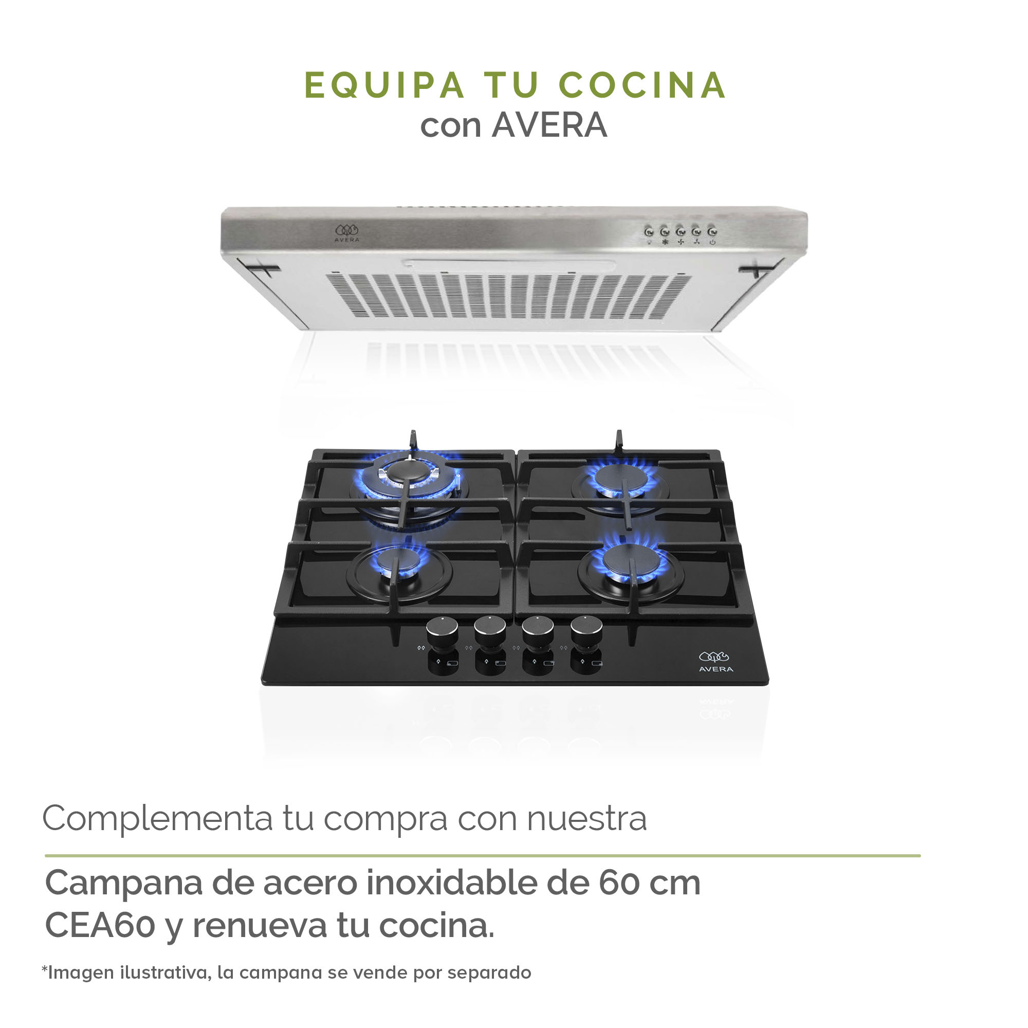 AVERA Parrilla de Gas para Empotrar Vidrio Templado con 4 Quemadores HEV4