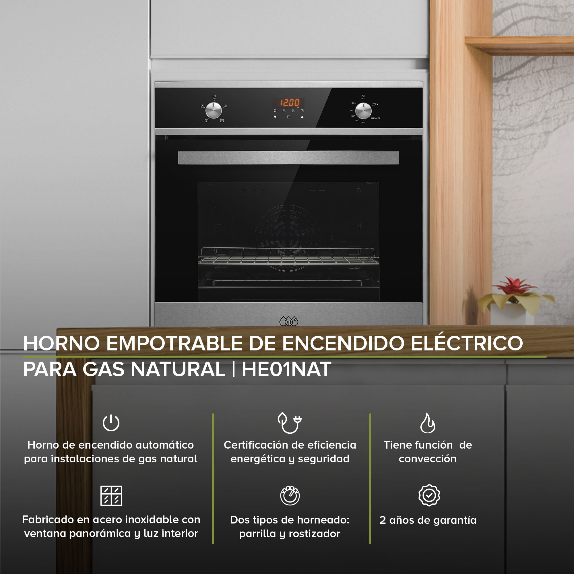 Avera Horno Empotrable a Gas Natural Encendido Eléctrico HE01NAT