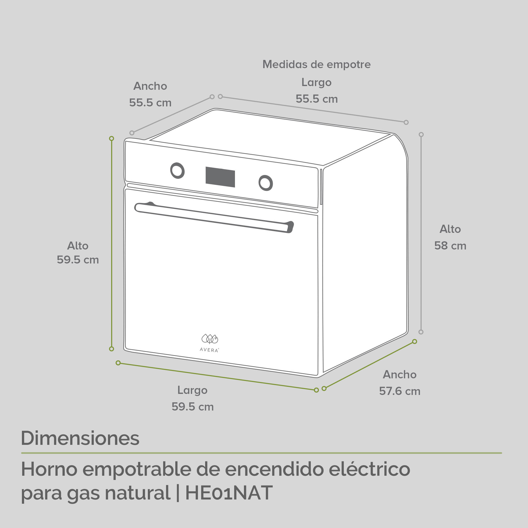 Avera Horno Empotrable a Gas Natural Encendido Eléctrico HE01NAT
