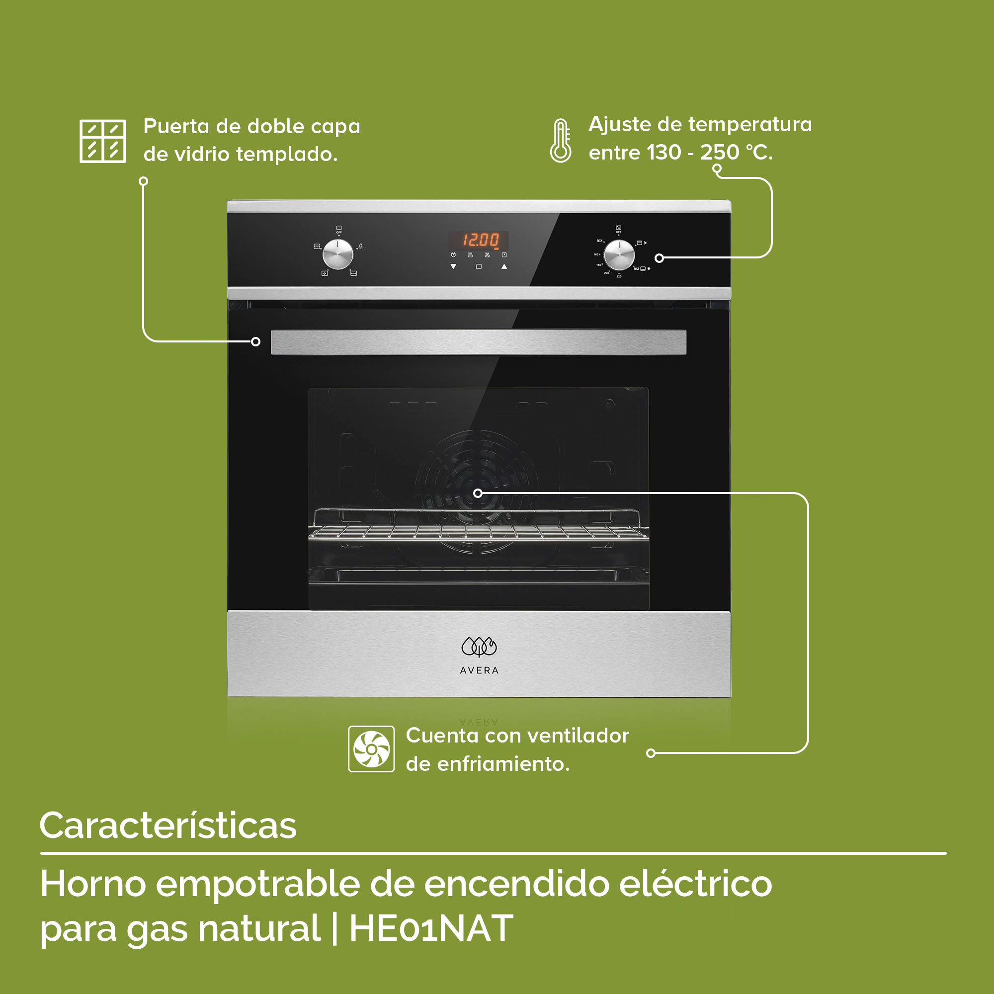 Avera Horno Empotrable a Gas Natural Encendido Eléctrico HE01NAT