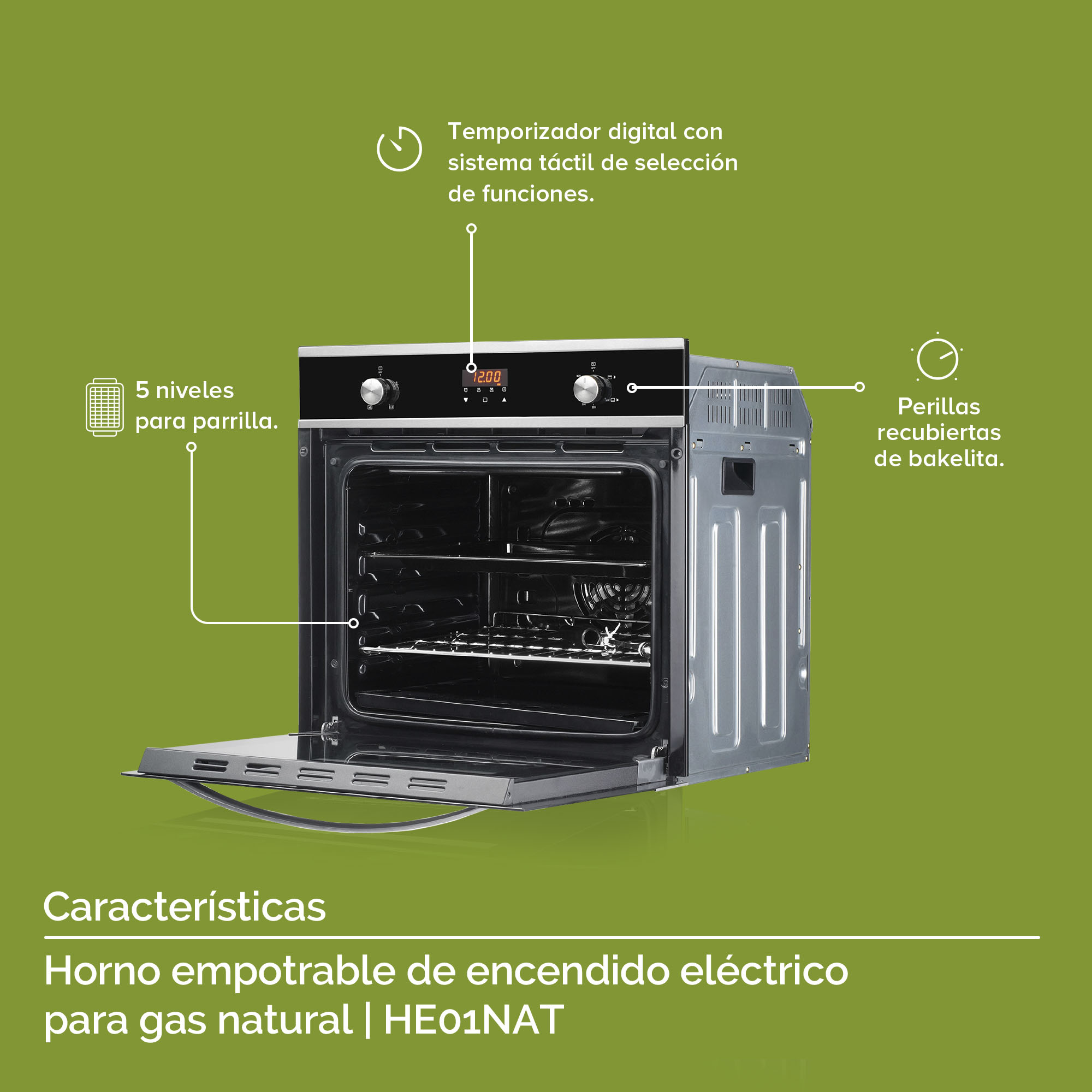 Avera Horno Empotrable a Gas Natural Encendido Eléctrico HE01NAT