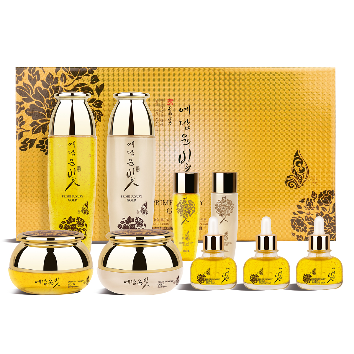 Set cuidado facial Gold: Tónico, Emulsión, Sérum y crema