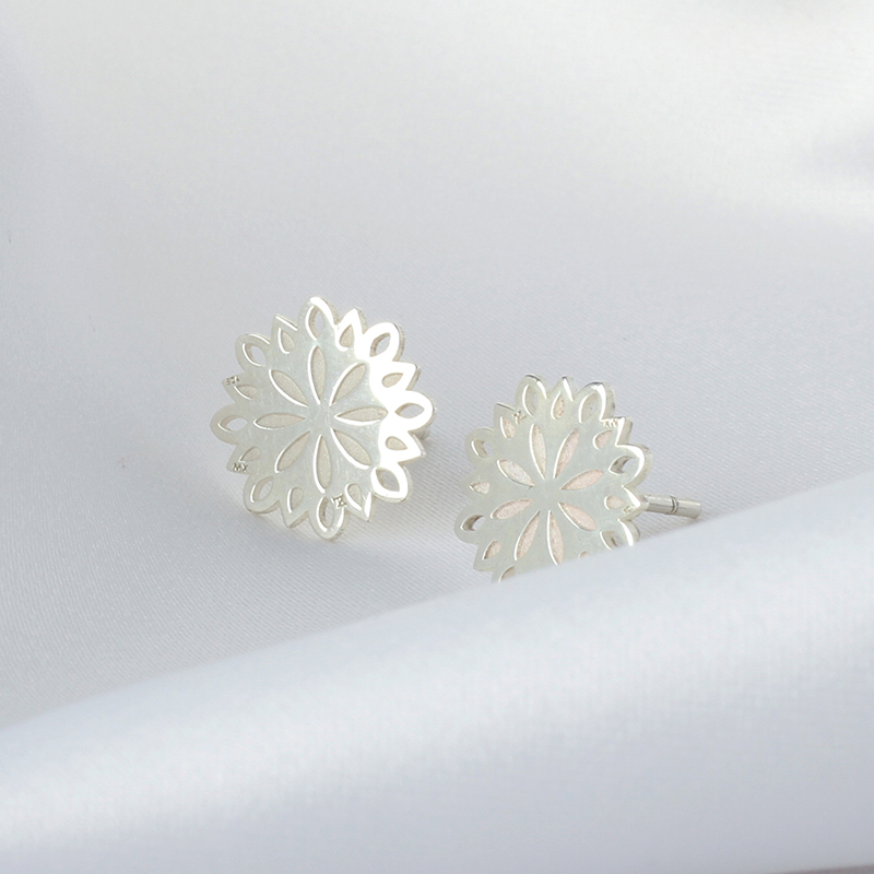 Broqueles Gerbera de plata, Aretes Flor para Mujer