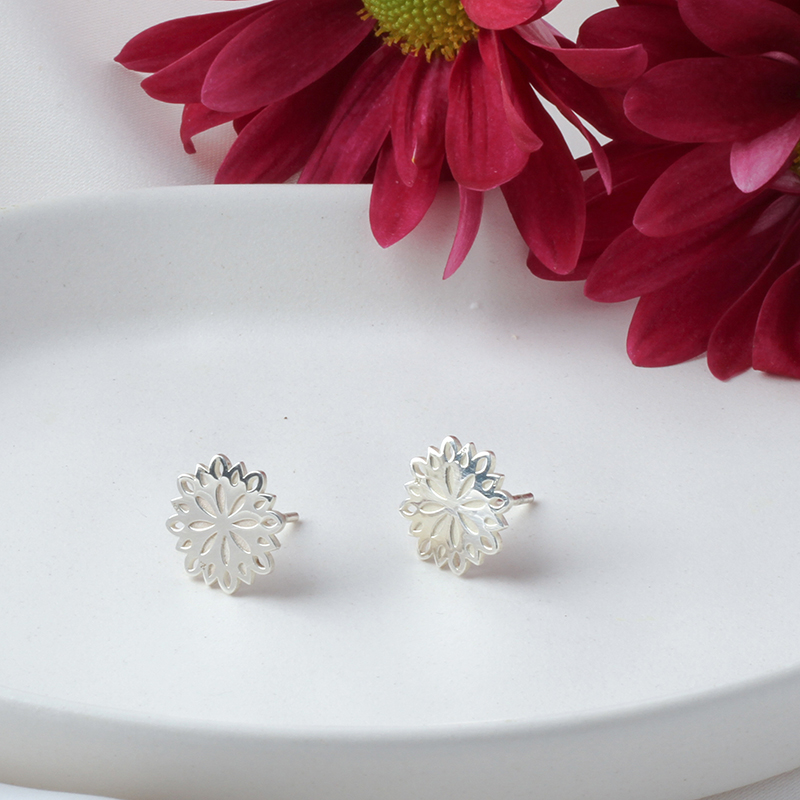 Broqueles Gerbera de plata, Aretes Flor para Mujer