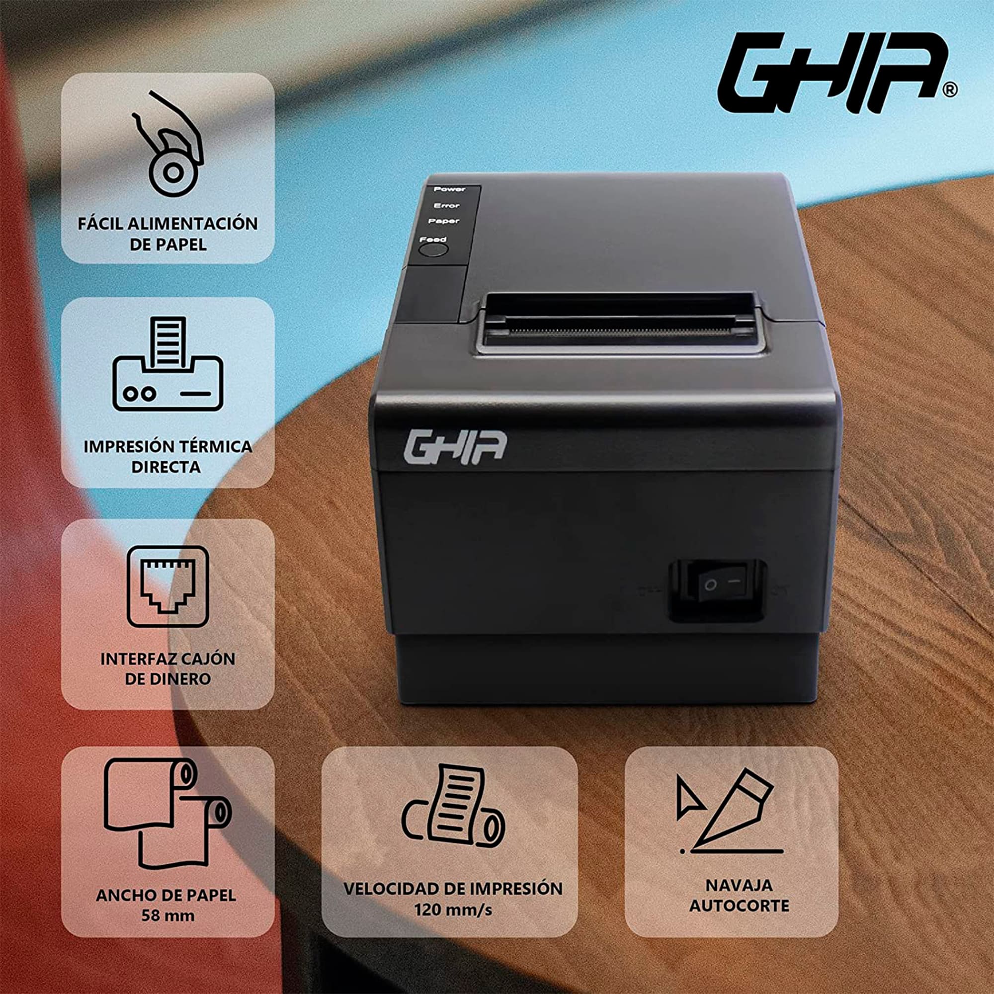 Impresora Térmica de Tickets, Ghia GTP582, de 58 mm, USB, con Autocorte