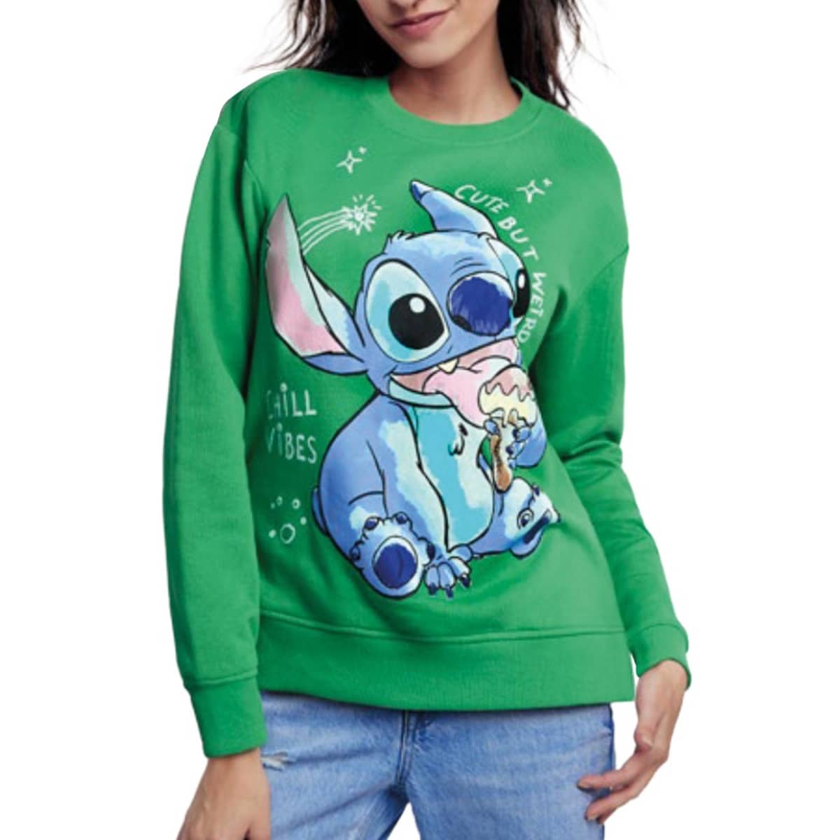 Sudadera Casual Stitch Disney color Verde para Mujer 1039215