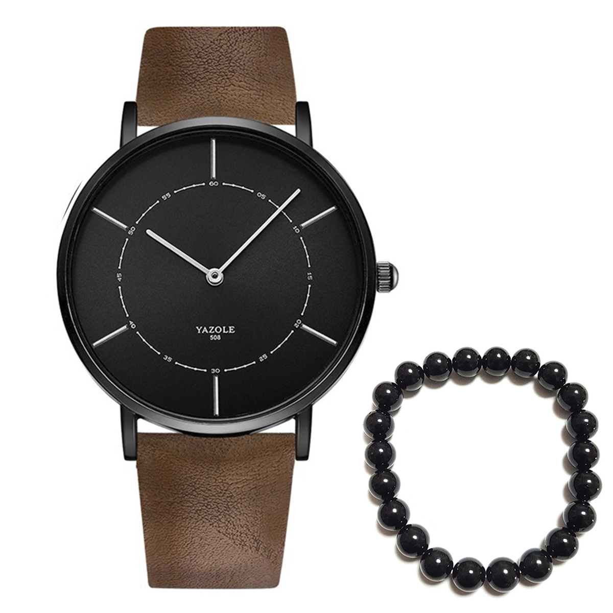 Reloj Minimalista Premium Yazole Contra El Agua Acero Y Piel