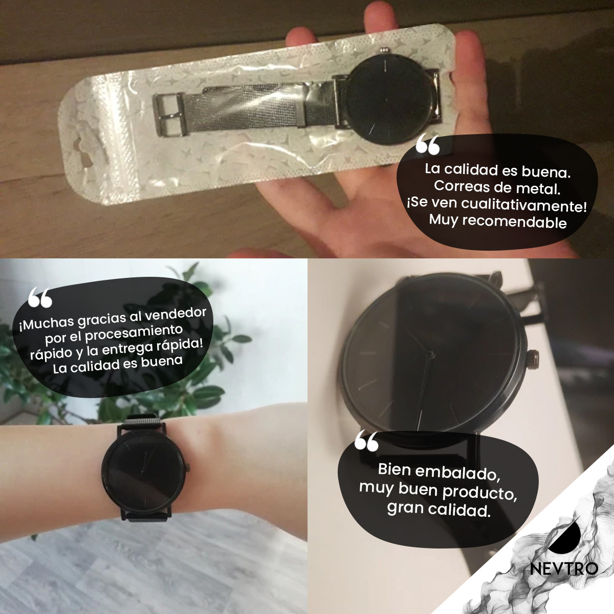 Reloj Negro Minimalista Elegante de Acero Inoxidable Quartz