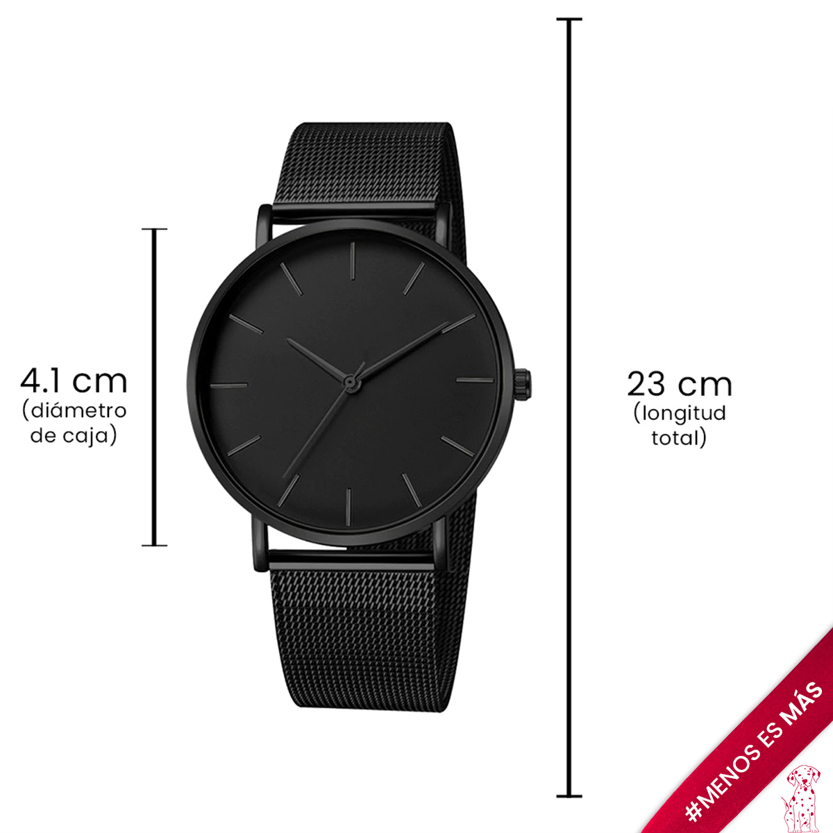 Reloj Negro Minimalista Elegante de Acero Inoxidable Quartz