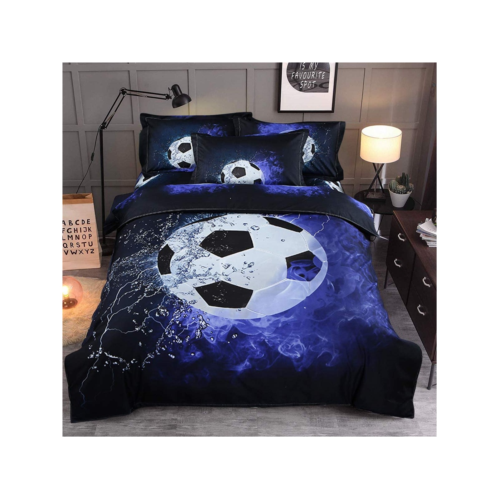 Juego de Ropa de Cama Funda de Edredón, Duvet con diseño de fútbol, Tamaño Individiual 172 x 218 cm