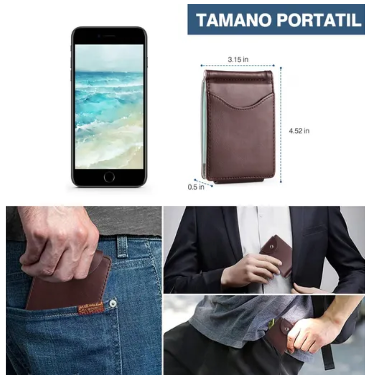 Cartera De Cuero Para Hombre Marron