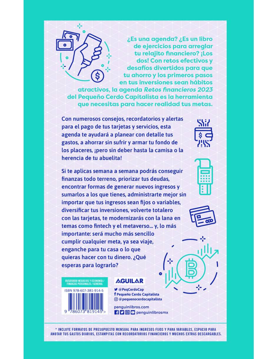 Libro Agenda. Pequeño Cerdo Capitalista 2023 Retos Financieros. Arregla tu Relajito