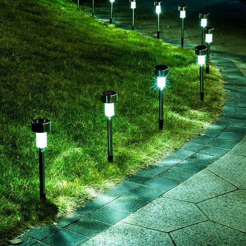 Lámparas de jardín solares recargables Luces solares para jardín al aire  libre, luces LED acero inoxidable