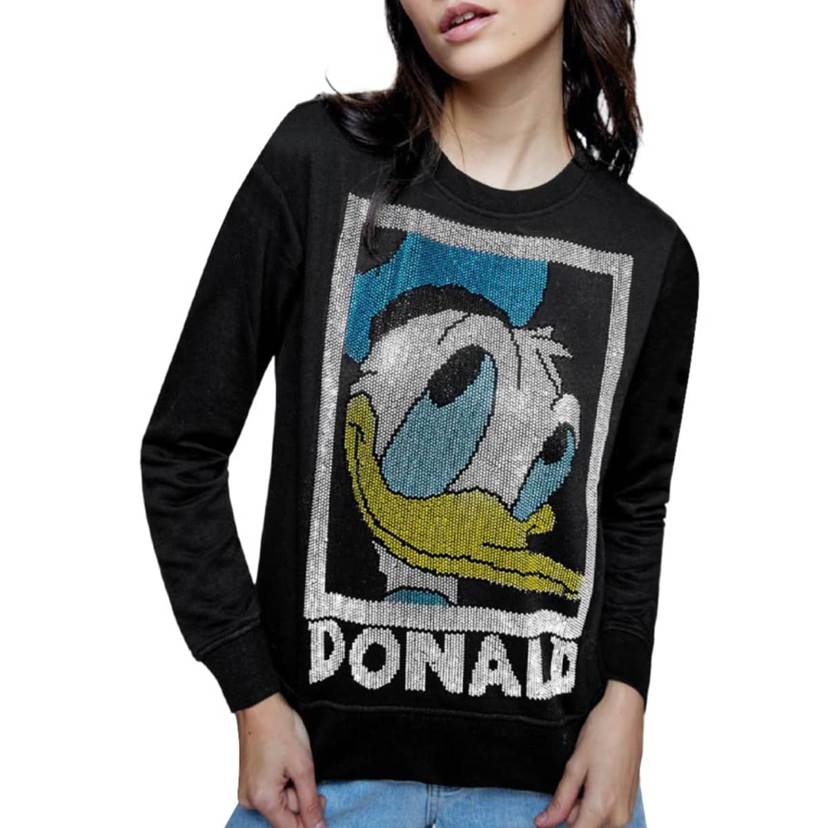 Sudadera Casual Pato Donald Disney color Negro para Mujer 1043475