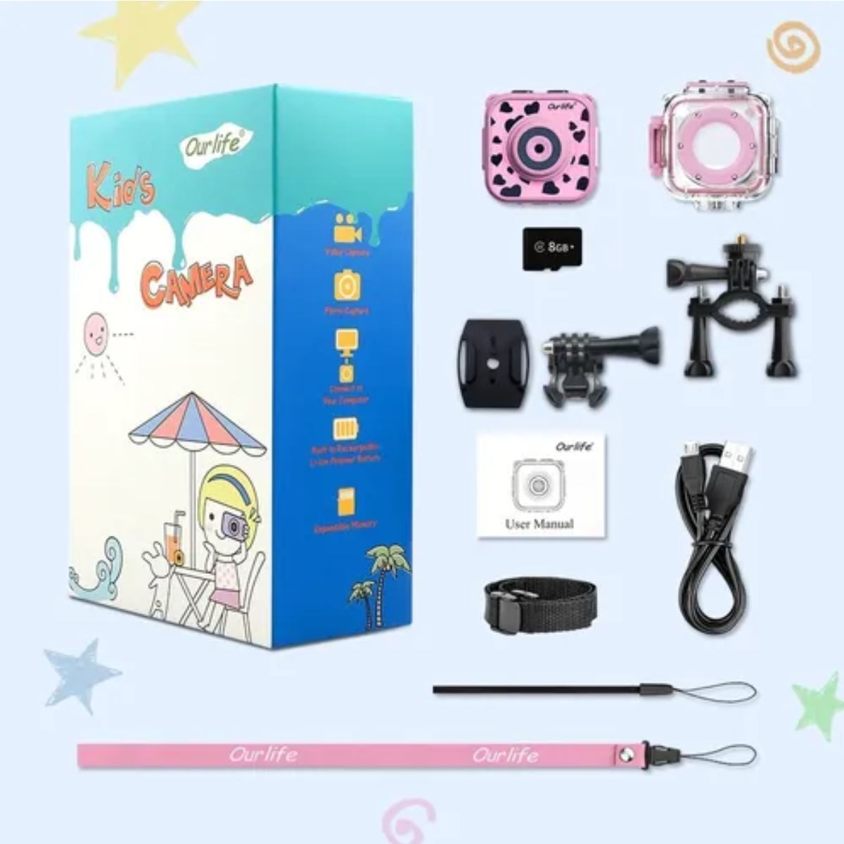 Cámara Digital Para Niños 1080p + Tf 8Gb Rosa
