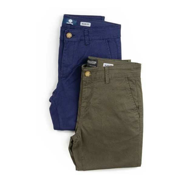 2 Pack Pantalones Estilo Chino De Gabardina Hombre Holstone
