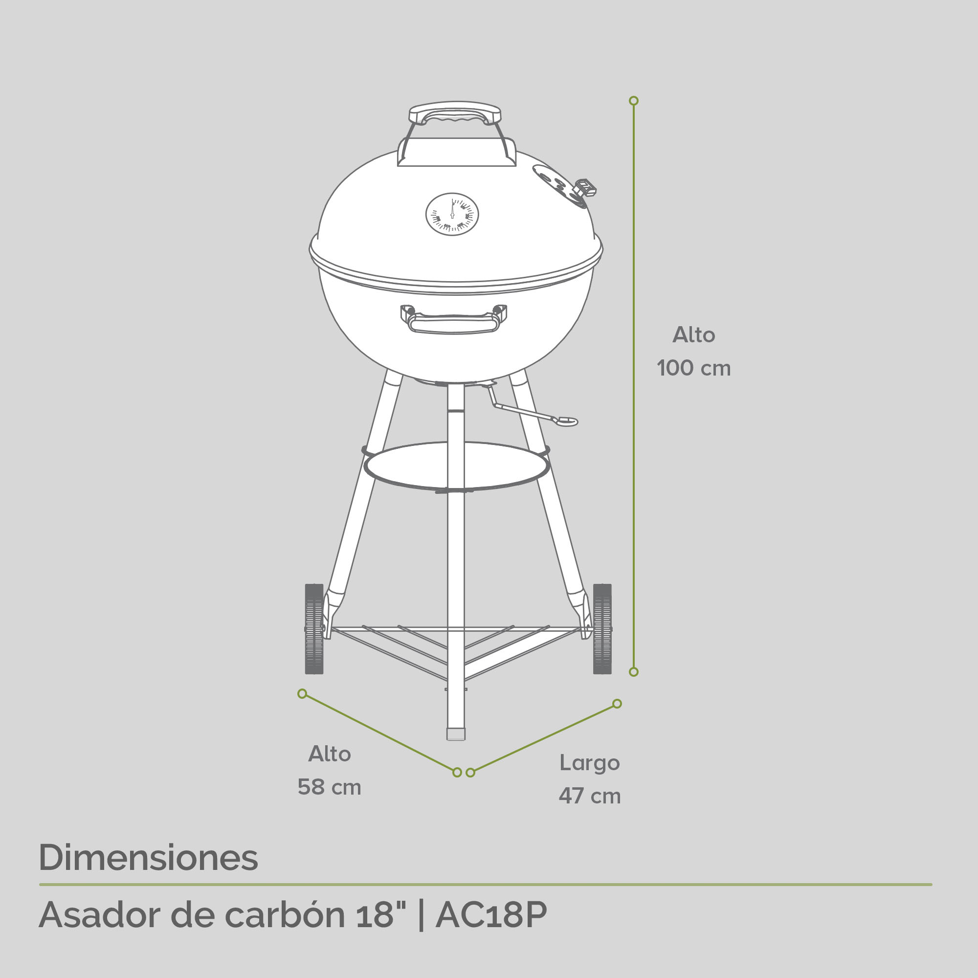 Asador de CarbÃ³n para Carne 18 Acero Premium AVERA AC18P/Acero Inoxidable