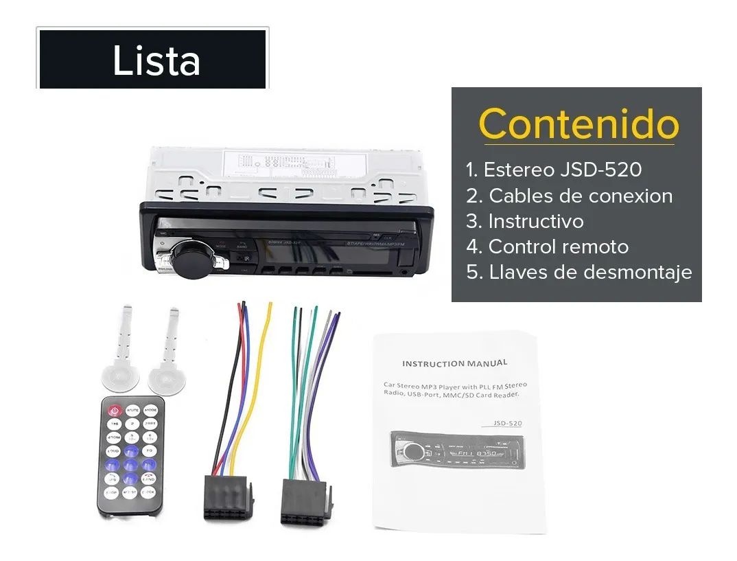 Auto Estereo Reproductor Mp3 1 Din Bluetooth, Usb Y Auxiliar