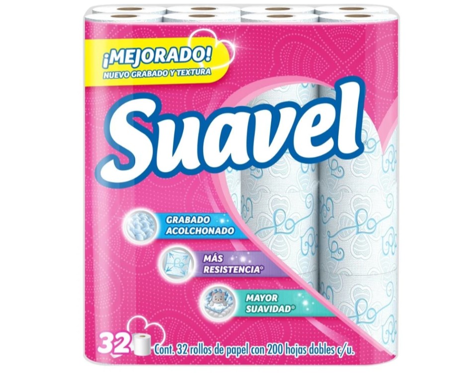Papel higiénico Suavel 32 rollos de 200 hojas dobles c/u