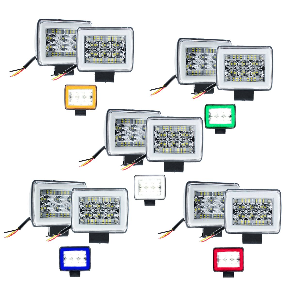 Par Faros 18 Led Auxiliar Fija Estrobo Auto Moto Arillo Gel