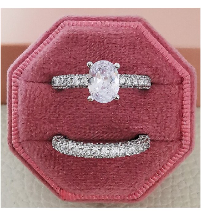 Juego de Anillo Compromiso Oval y Churumbela Zirconías en Plata .925