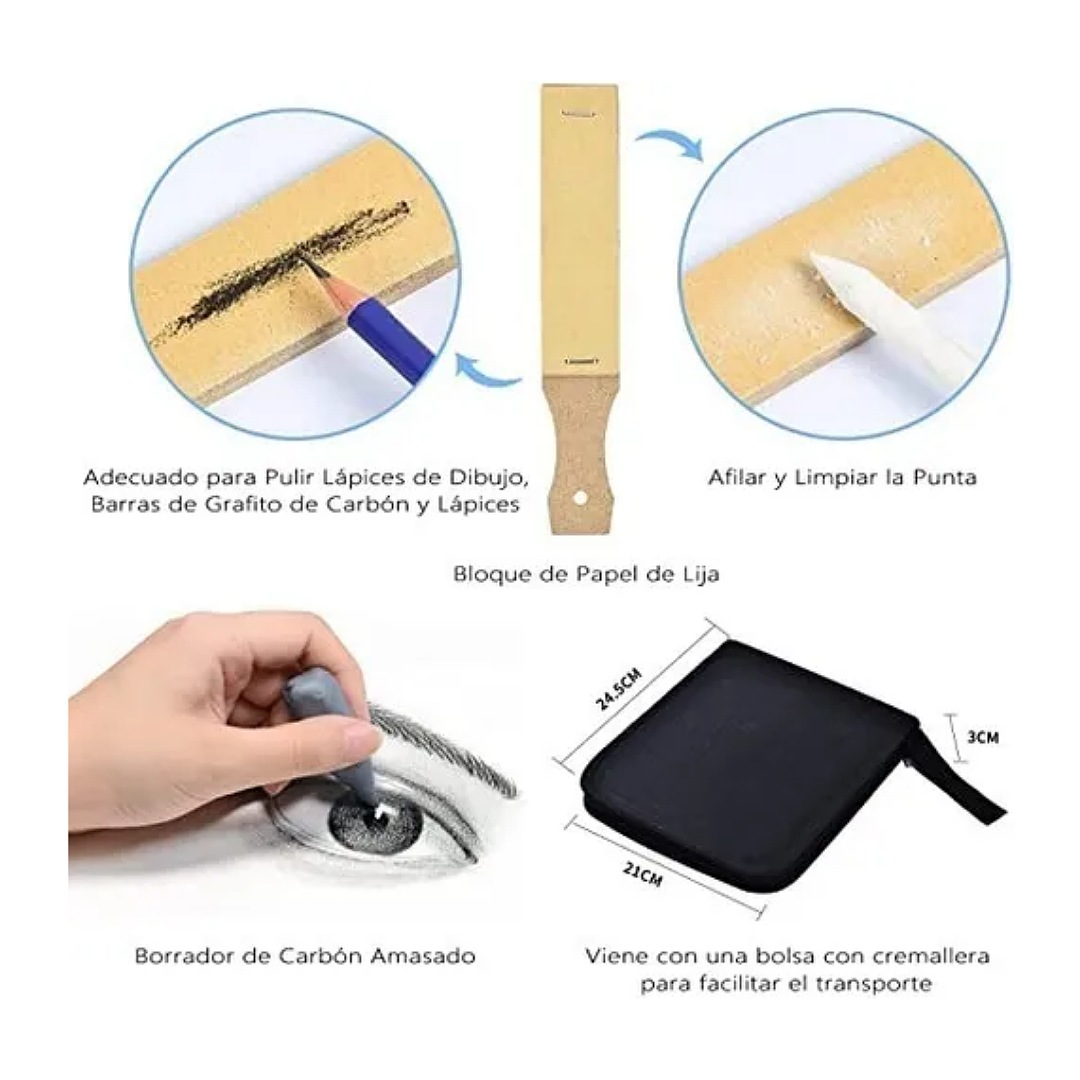 Kit 35 Piezas Profesional De Dibujo Con Lápices Hb