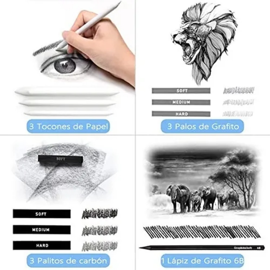 Kit 35 Piezas Profesional De Dibujo Con Lápices Hb