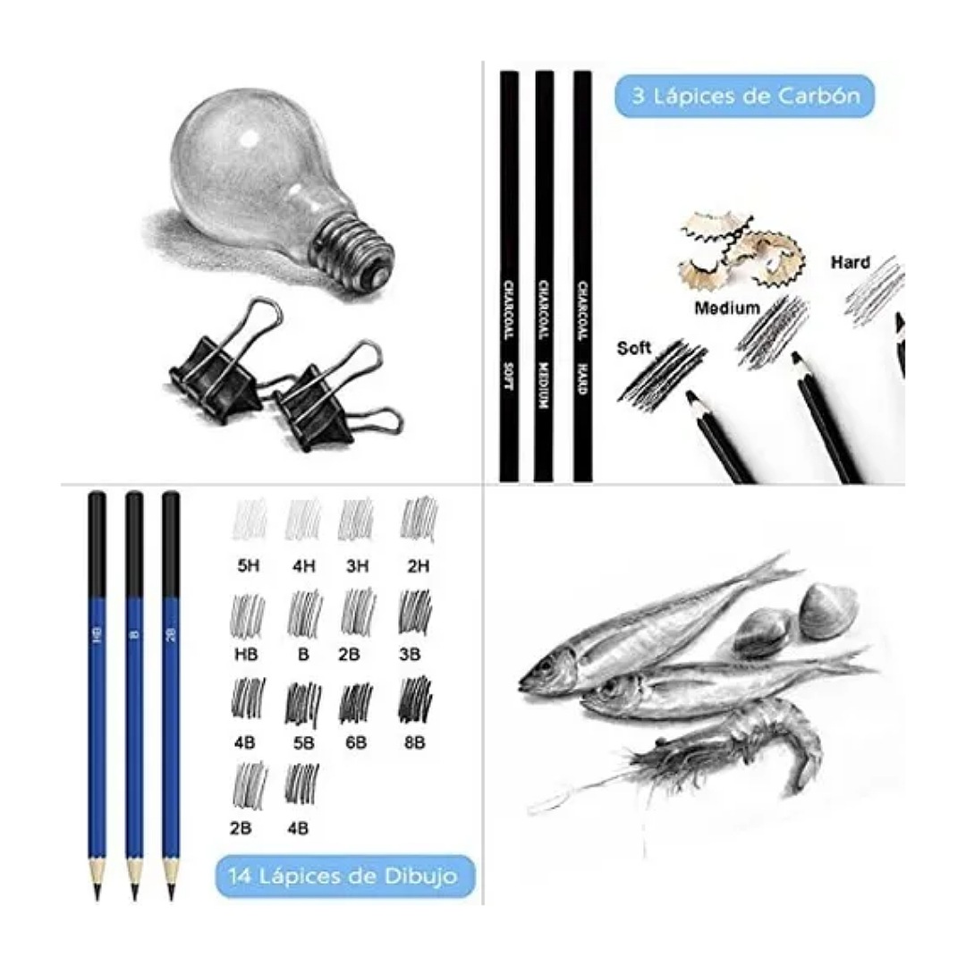 Kit 35 Piezas Profesional De Dibujo Con Lápices Hb