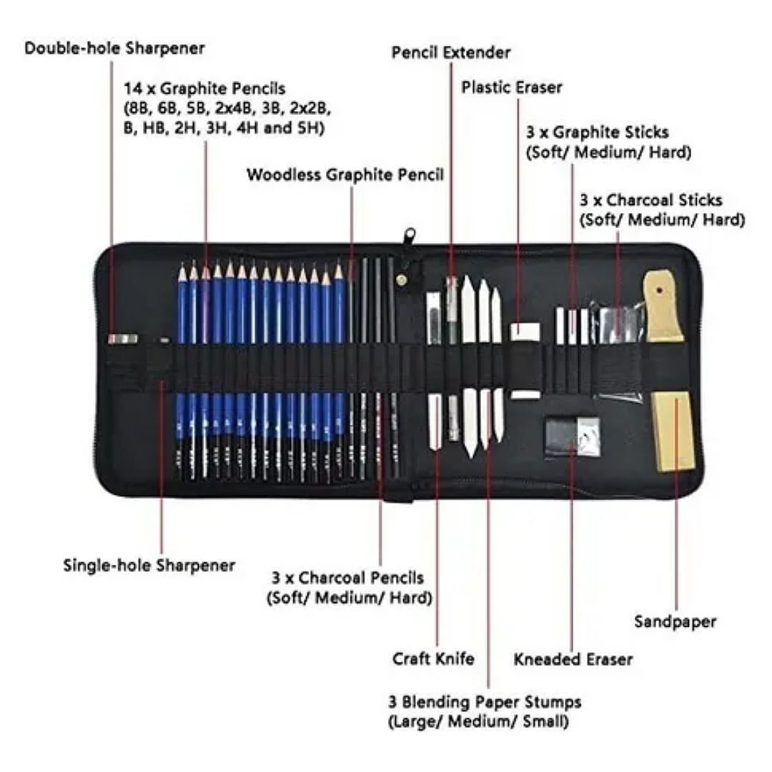 Kit 35 Piezas Profesional De Dibujo Con Lápices Hb