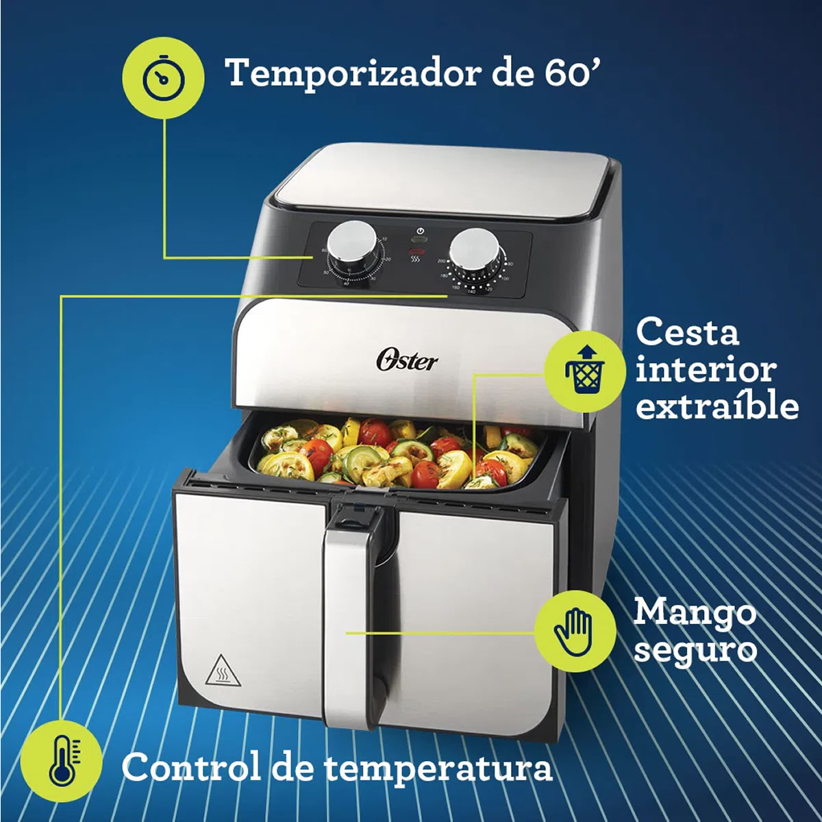 Freidora De Aire Capacidad de 5 L 1700 W OSTER CKSTAF55 SMS