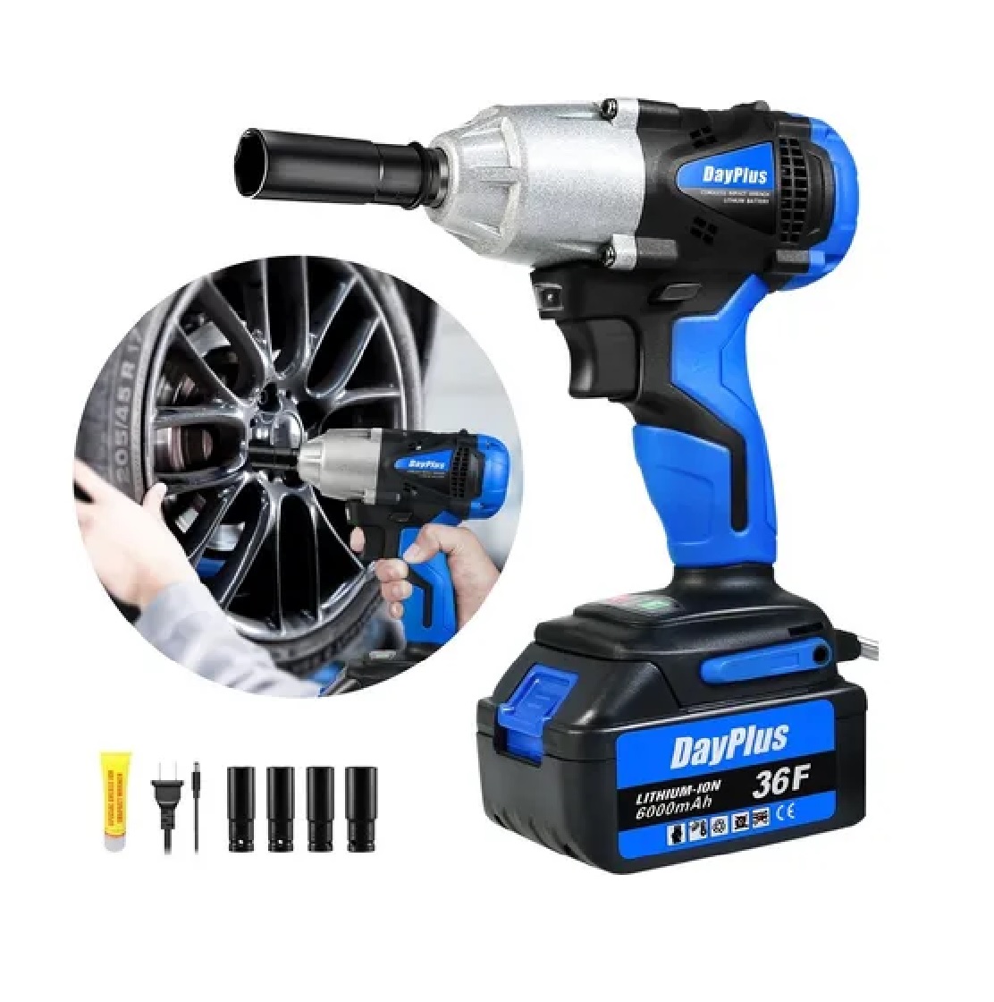 Llave De Impacto Inalámbrico Electrica 6ah Bateria 420n.m Azul