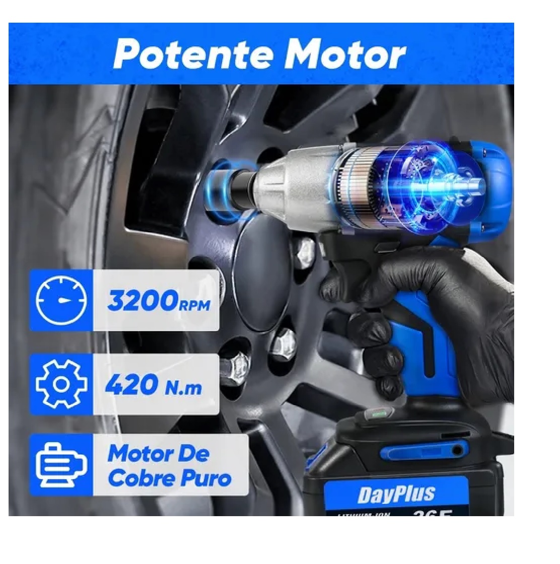Llave De Impacto Inalámbrico Electrica 6ah Bateria 420n.m Azul