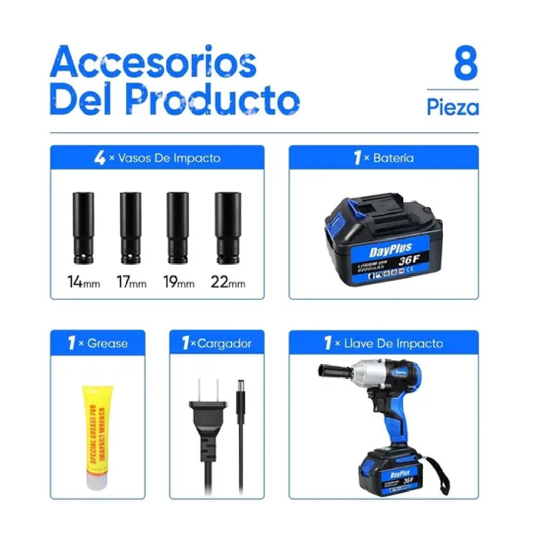 Llave De Impacto Inalámbrico Electrica 6ah Bateria 420n.m Azul