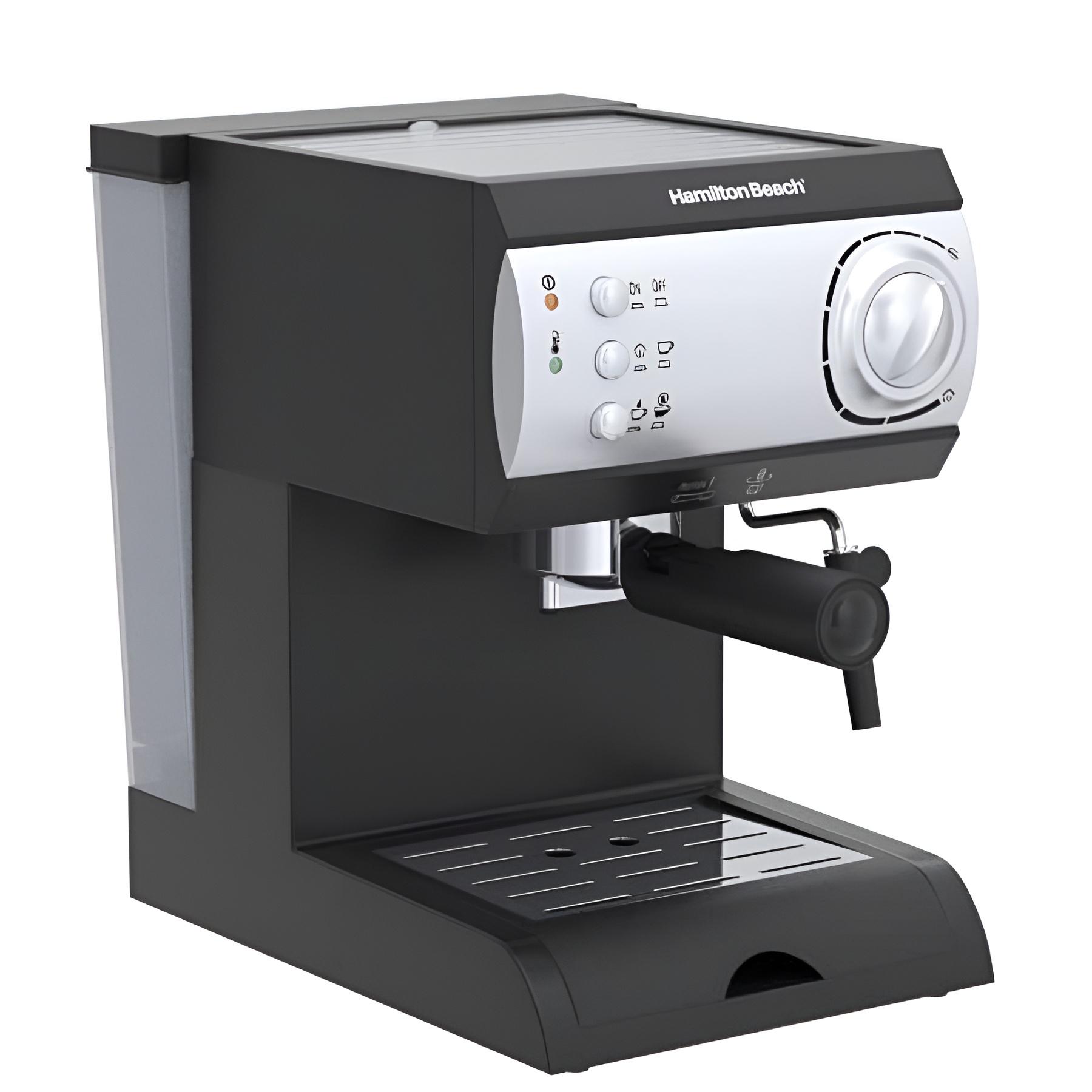 Hamilton Beach 40715 Cafetera Espresso, 2 Tazas, Cappuccino, Mocha y Latte, 15 Bares, Negro y Plata