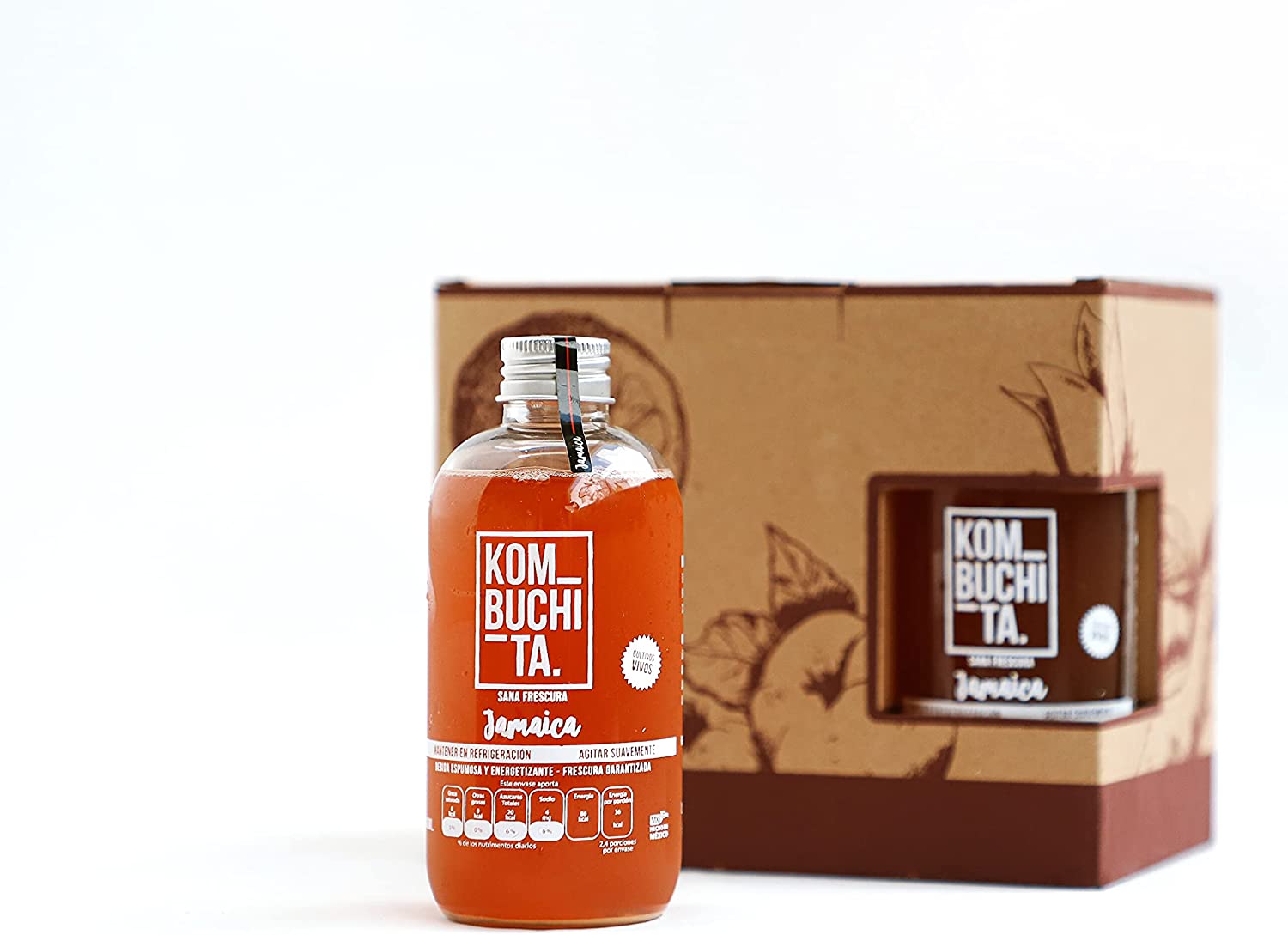KOMBUCHITA 6 pack de Kombucha Jamaica (6 x 240ml) . Bebida energetica natural, para una dieta sana, sin gluten, alimentos veganos a base de te verde organico (green tea). Contiene vitaminas y aminoaciodos naturales. Tipo de bebida japonesa. Alimentos Veganos