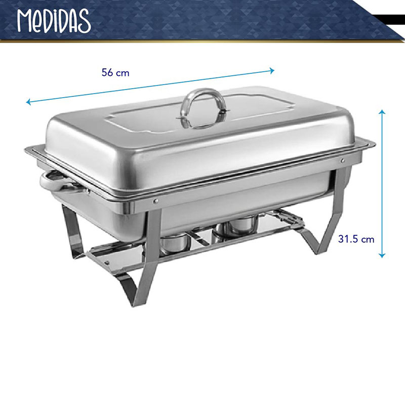 Chafer Bufetera RD ROYAL COOK Rectangular de Acero Inoxidable de 9.5 lt.