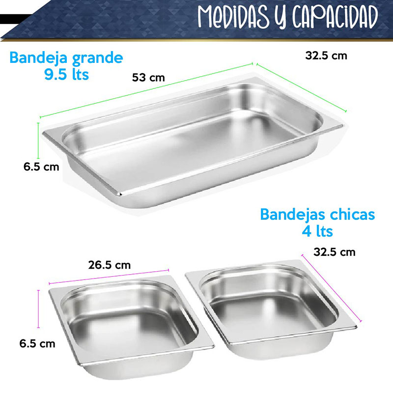 Chafer Bufetera RD ROYAL COOK Rectangular de Acero Inoxidable de 9.5 lt.