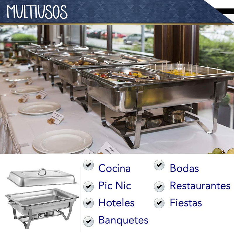 Chafer Bufetera RD ROYAL COOK Rectangular de Acero Inoxidable de 9.5 lt.