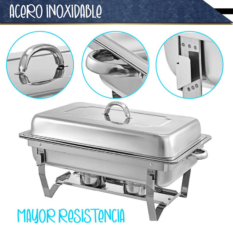 Chafer Bufetera RD ROYAL COOK Rectangular de Acero Inoxidable de 9.5 lt.