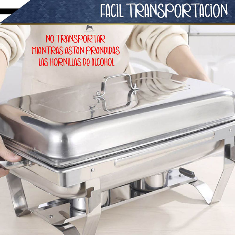 Chafer Bufetera RD ROYAL COOK Rectangular de Acero Inoxidable de 9.5 lt.