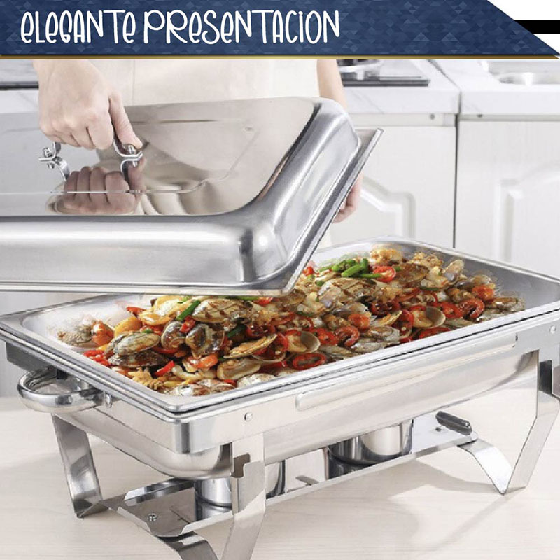 Chafer Bufetera RD ROYAL COOK Rectangular de Acero Inoxidable de 9.5 lt.