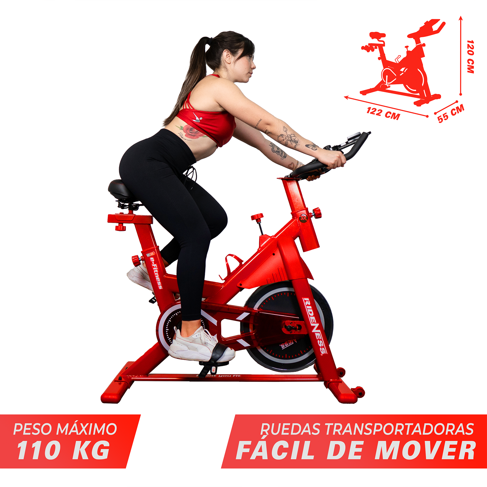Bicicleta Spining fija Estática Lite ROJA